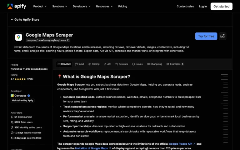 Apify Google Maps Scraper Google Maps scraping tool screenshot