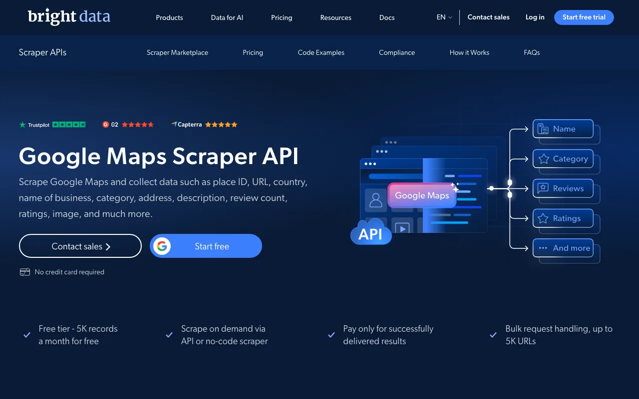 Bright Data Google Maps Scraper API Google Maps scraping tool screenshot
